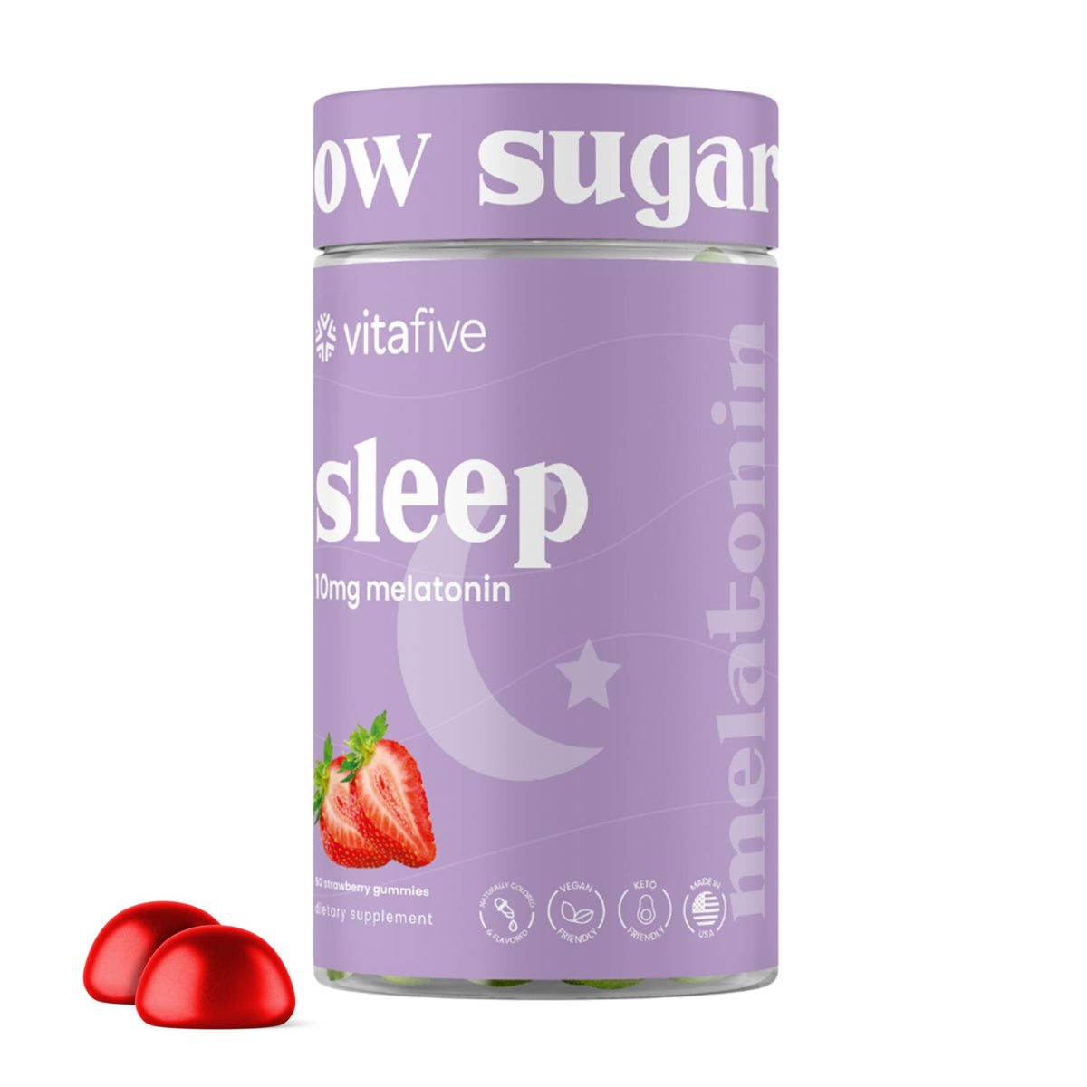 Gommes Vitafive Mélatonine 10 mg en emballage, sommeil facilité.