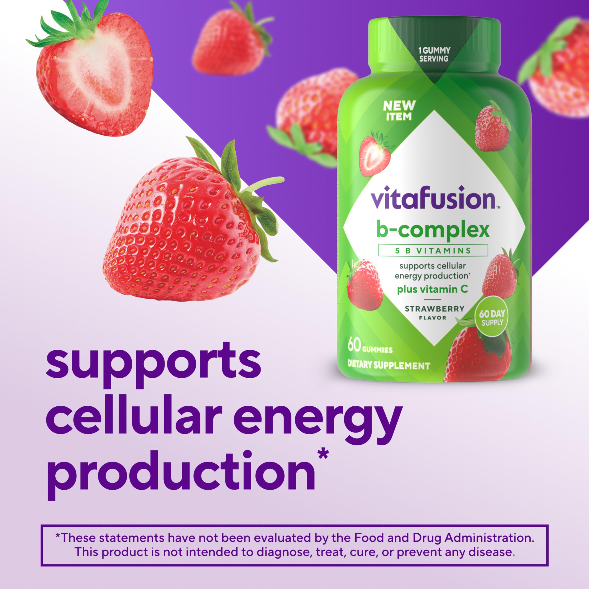 Gommes Vitafusion B-Complex, prise quotidienne, soutien énergétique possible.