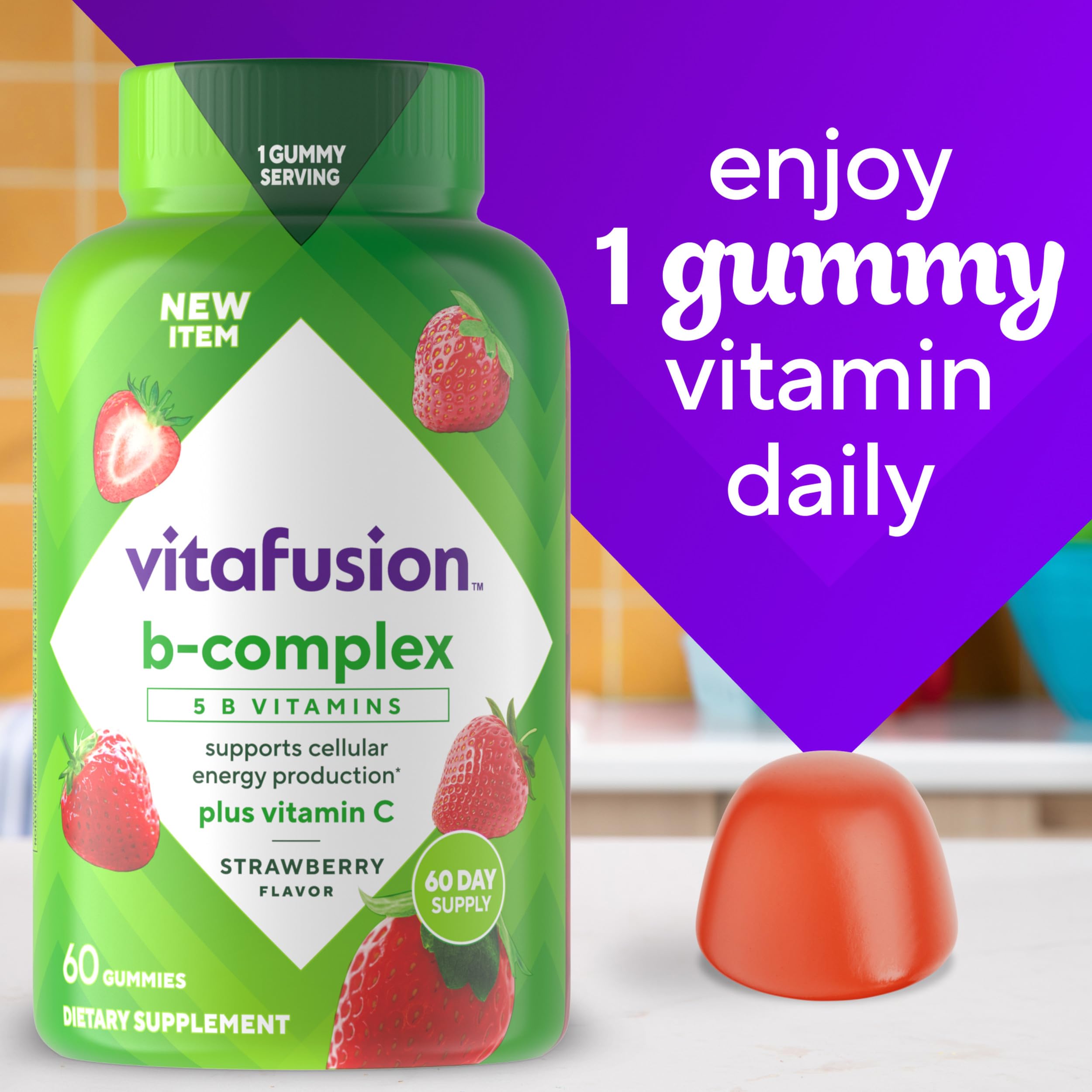 Gommes Vitafusion B-Complex sans sirop HFCS et sans édulorants artificiels.