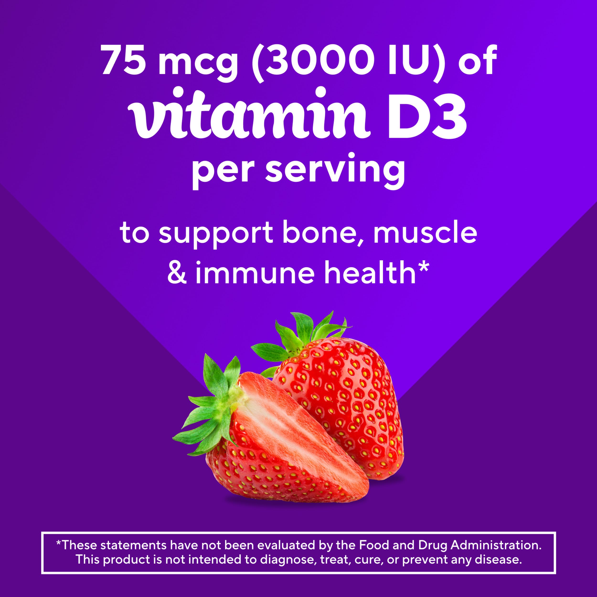 Goût fraise naturel de Vitafusion D3, gommes faciles à mâcher.