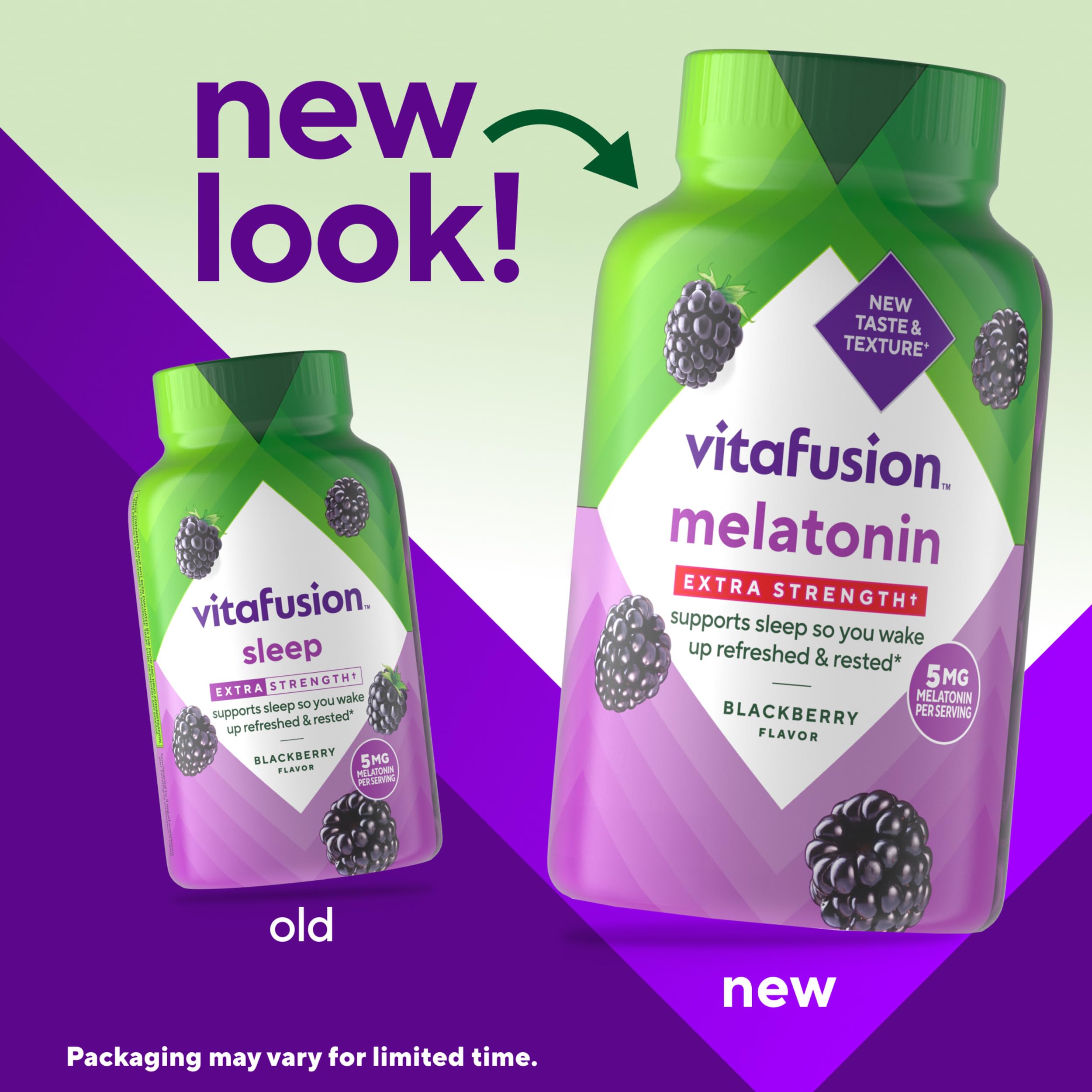 Étiquette claire Vitafusion Mélatonine 5 mg pour le dosage simple.