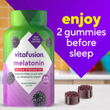 Rituel du soir avec Vitafusion Mélatonine 5 mg pour la routine nocturne.
