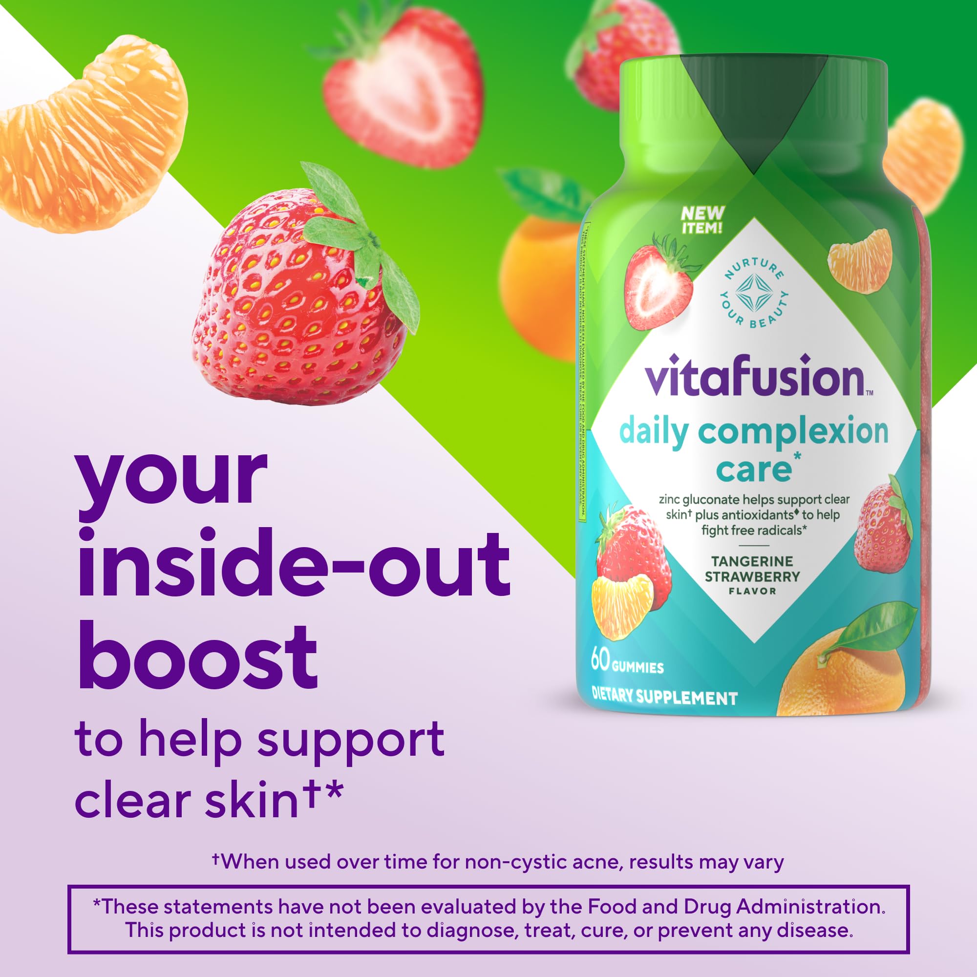 Gommes Vitafusion avec zinc gluconate 30 mg pour soutenir une peau claire.