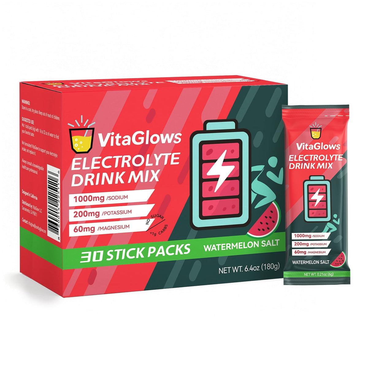 VitaGlows emballage de poudre électrolytique, pratique pour hydratation rapide.