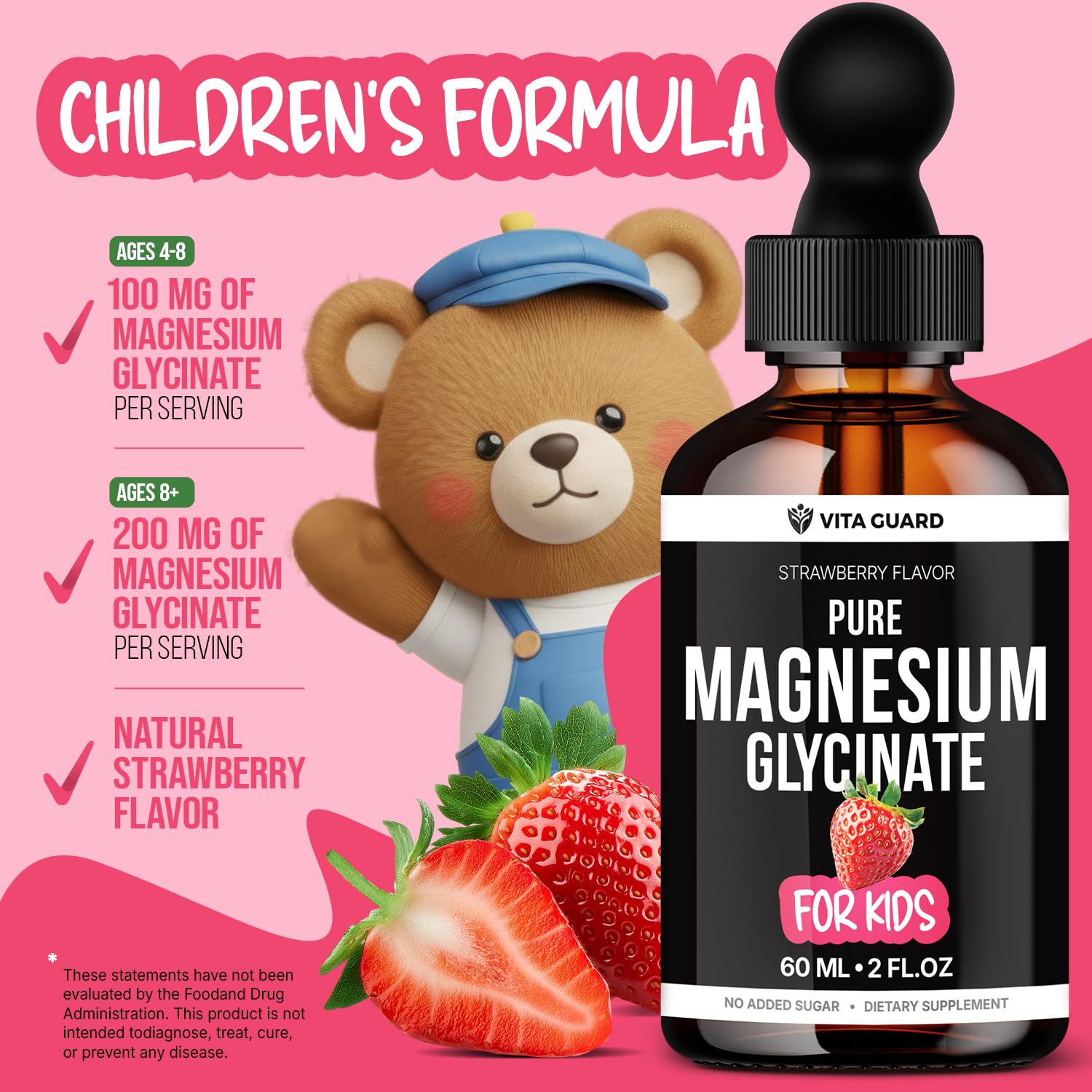 Vitaguard Kids – étiquette claire et bouchon refermable pour le rangement.