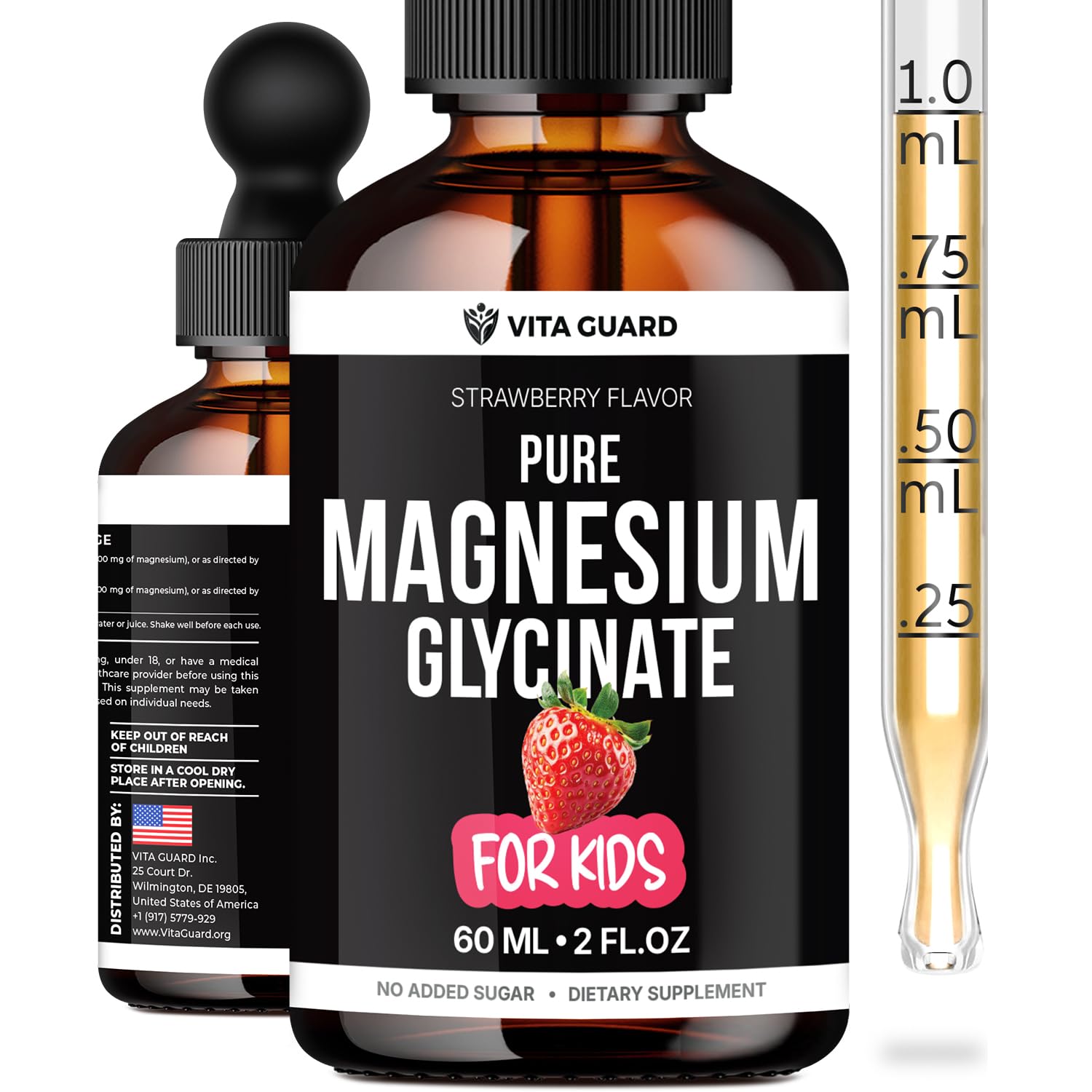 Vitaguard Kids – flacon de gouttes magnésium pour enfants, dosage pratique.