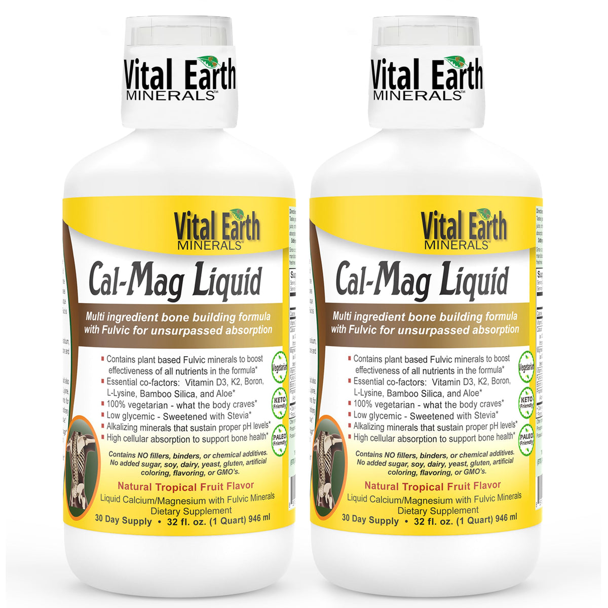 Vital Earth Cal-Mag Liquid – Bouteille montrant la formule minérale bien équilibrée.