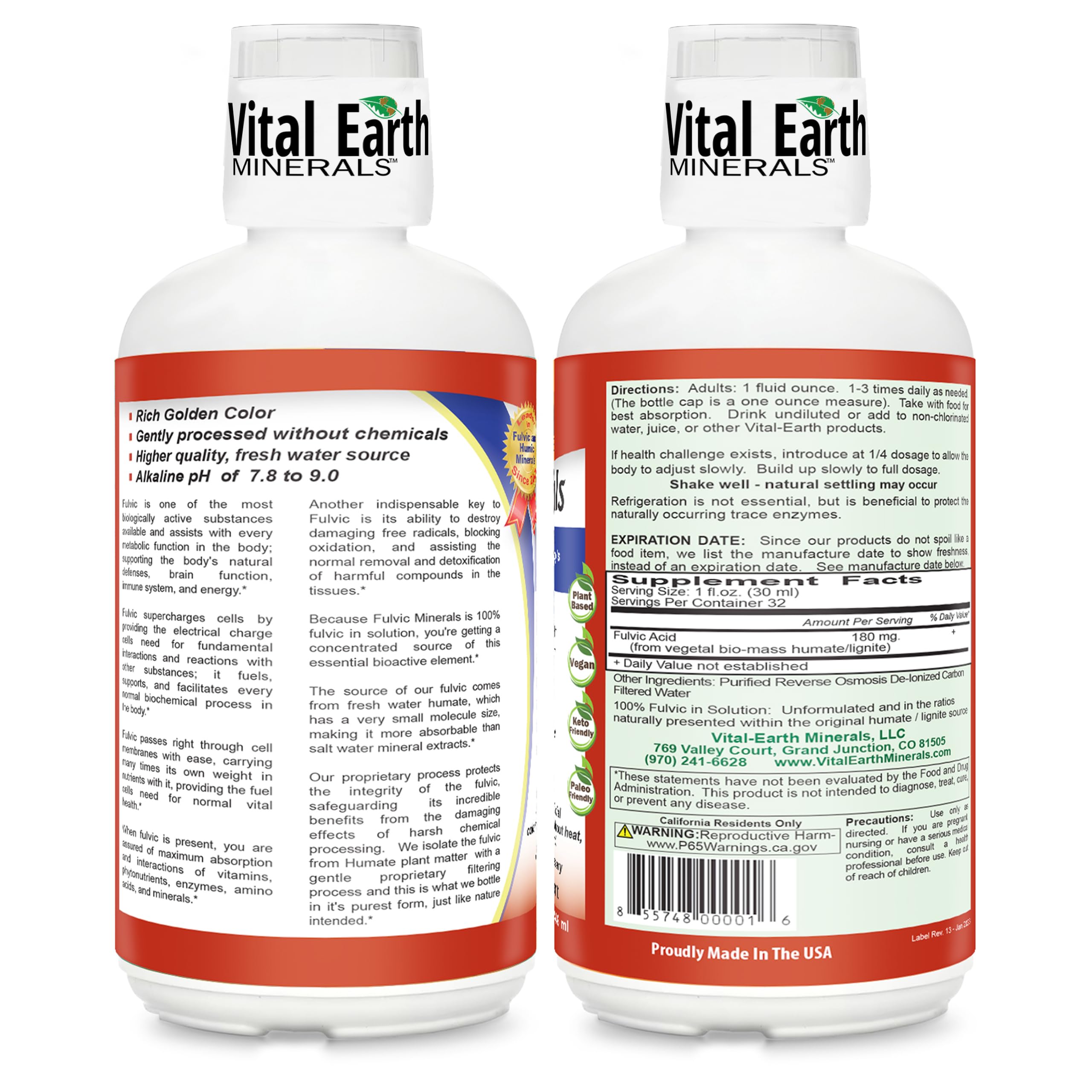 Vital Earth Minerals, doseur 1oz en premier plan, facilité d’utilisation quotidienne.