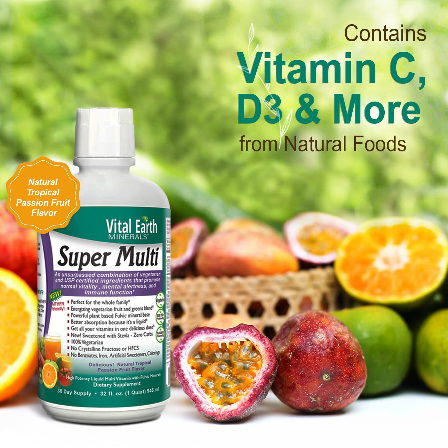 Vital Earth Minerals Super Multi, étiquette naturelle et présentation soignée.