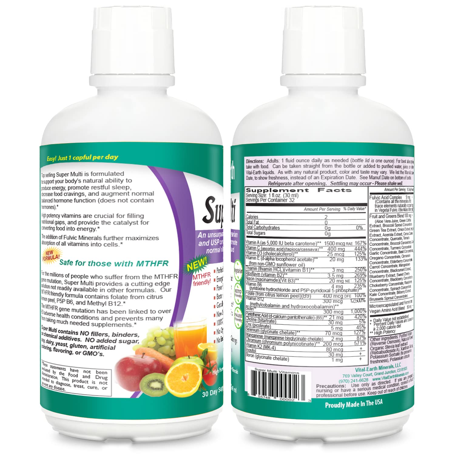 Vital Earth Minerals Super Multi, gobelet dose 1 oz, dosage pratique et précis.