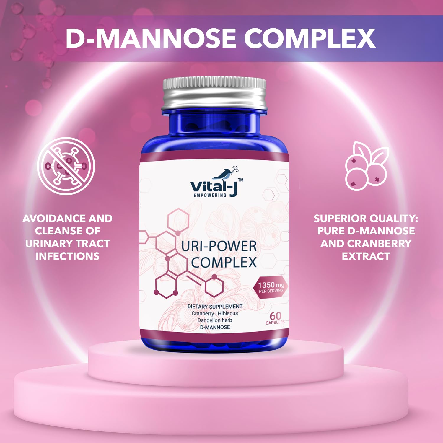 Vital-J Empowering URI Power Complex – capsules D-mannose, outil pratique pour le bien-être urinaire