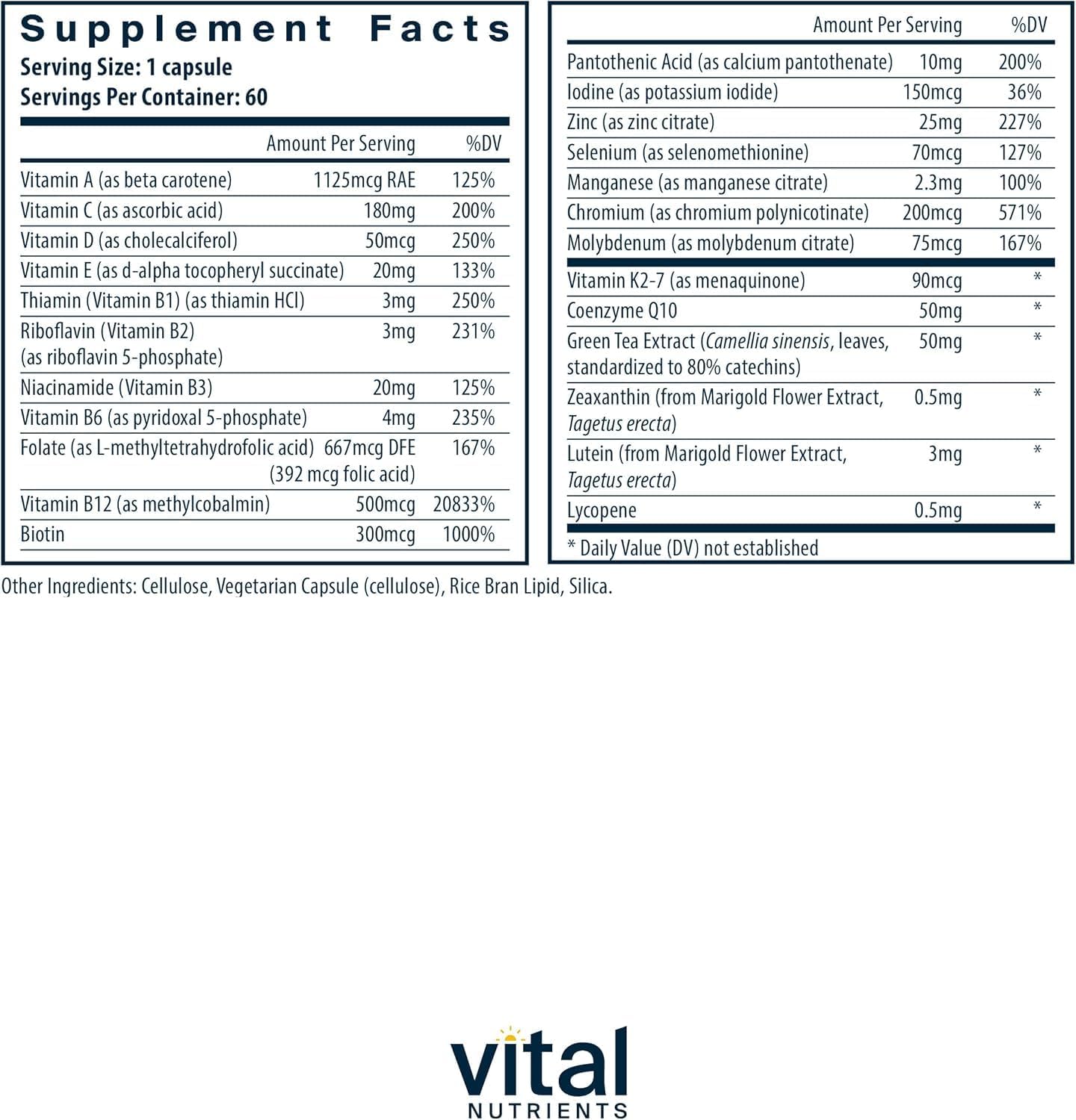 Capsules Vital Nutrients 19 vitamines et antioxydants pour l'énergie et la vitalité.