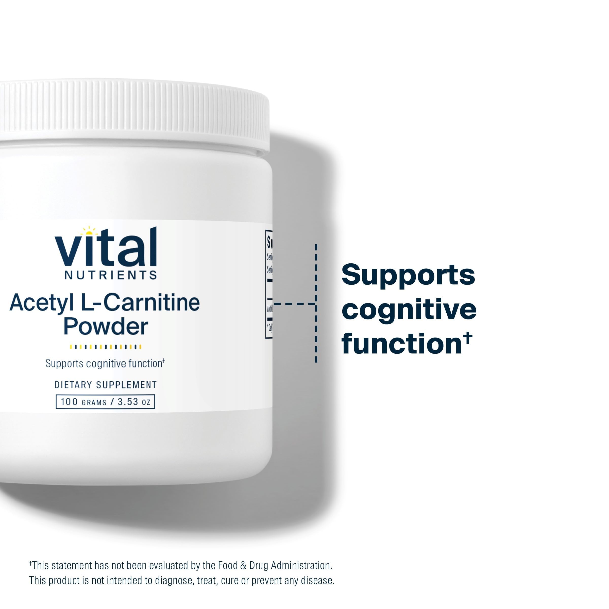 Boîte Vital Nutrients Acetyl L-Carnitine Poudre, formule végane et Non-GMO