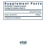 Texture fine de la poudre Vital Nutrients Acetyl L-Carnitine pour mélange facile