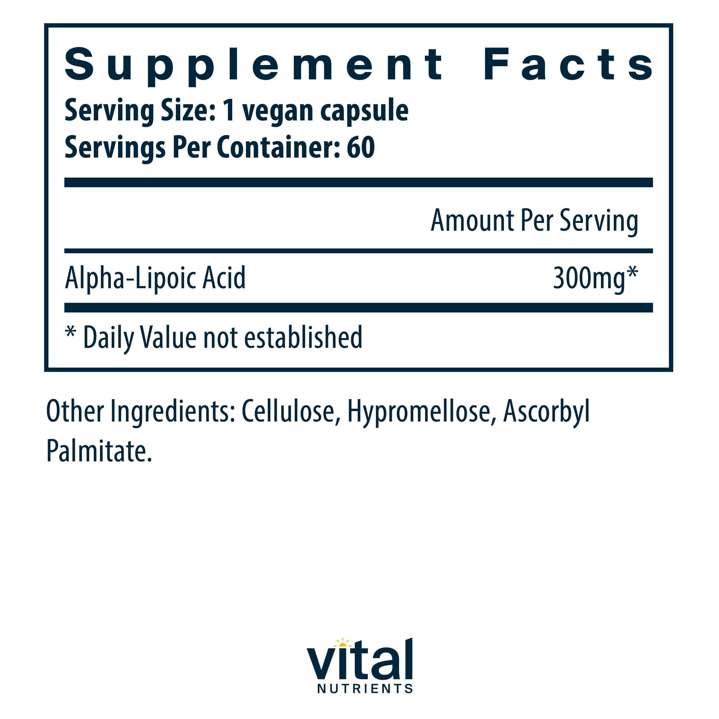 Vital Nutrients gelules acide alpha-lipoïque 300 mg – Capsules faciles à avaler.