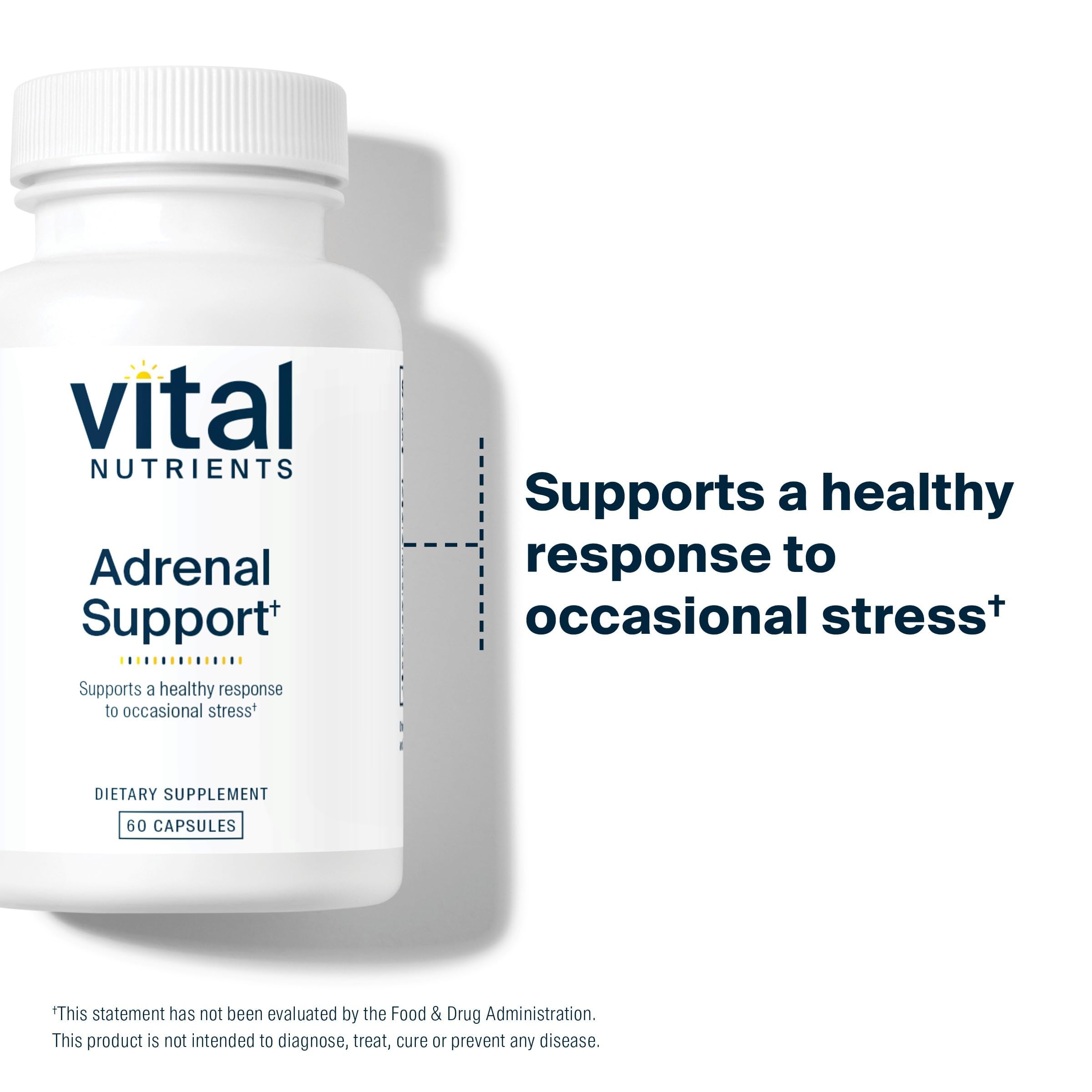 Vital Nutrients Adrenal Support, étiquette et emballage démontrant traçabilité et clarté