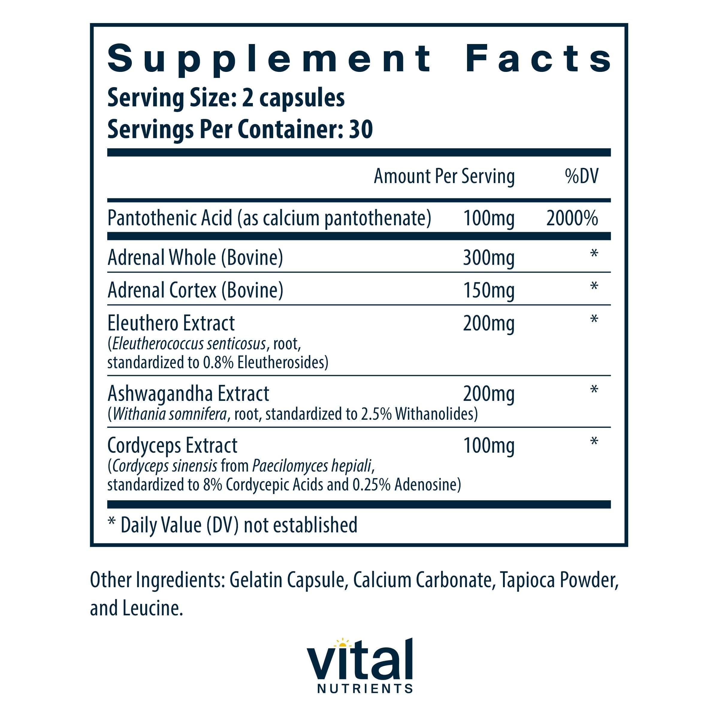 Vital Nutrients Adrenal Support, gélules, formule hypoallergénique et sans allergènes