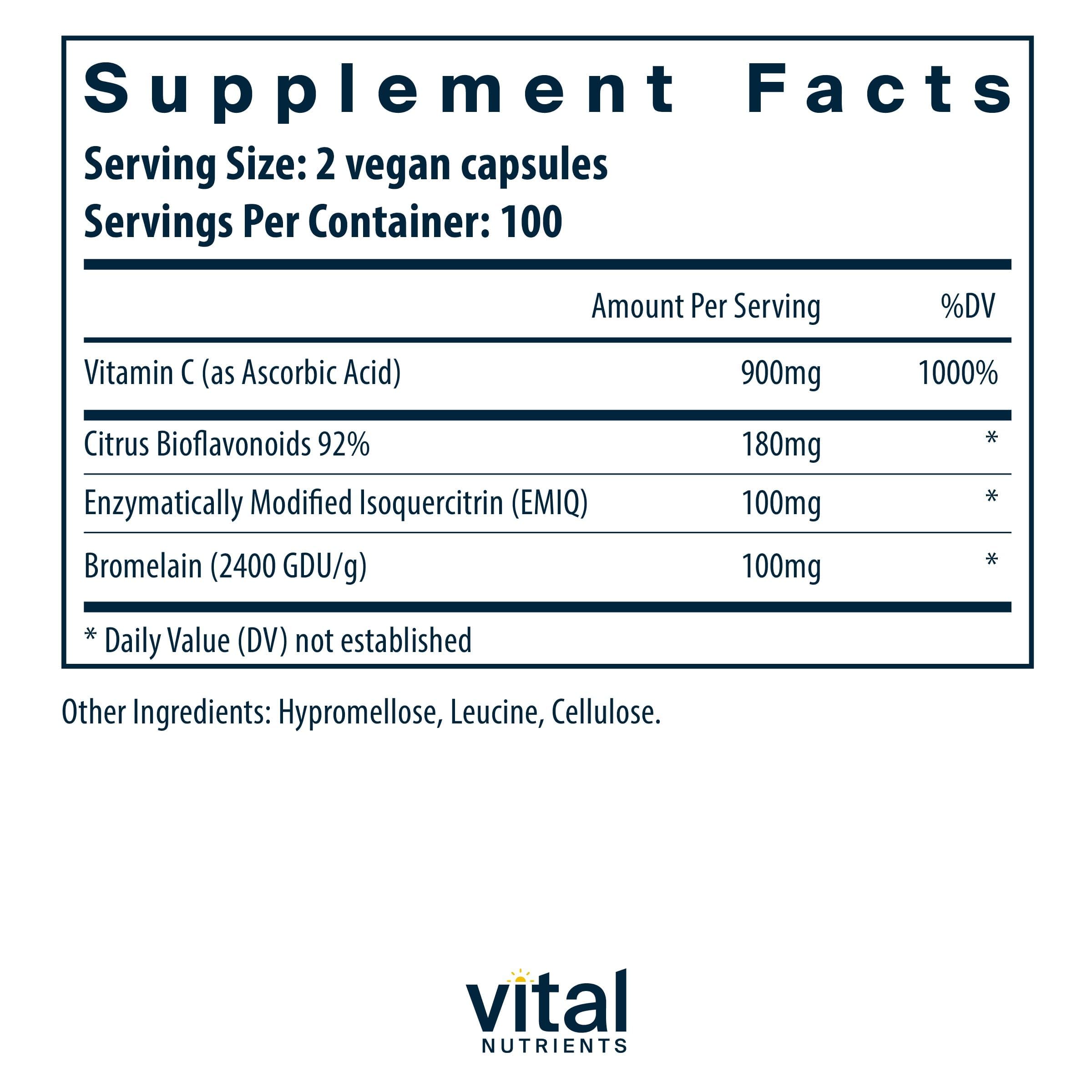 Vital Nutrients Aller-C: capsules végétales visibles, soutien antioxydant potentiel.