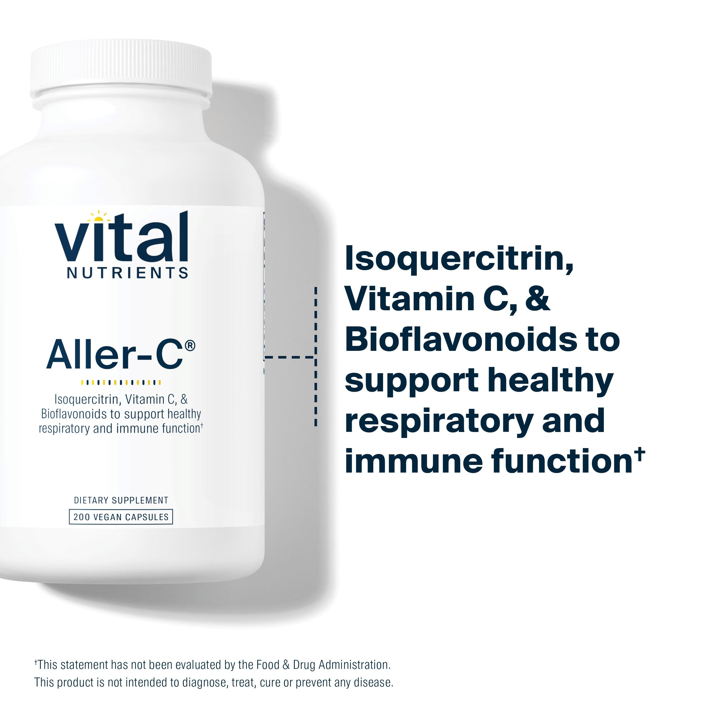 Vital Nutrients Aller-C: emballage avec label contrôle qualité, référence de pureté.