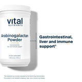 Poudre hypoallergenique Vital Nutrients Arabinogalactane, adaptée aux régimes vegan et sans allergènes.