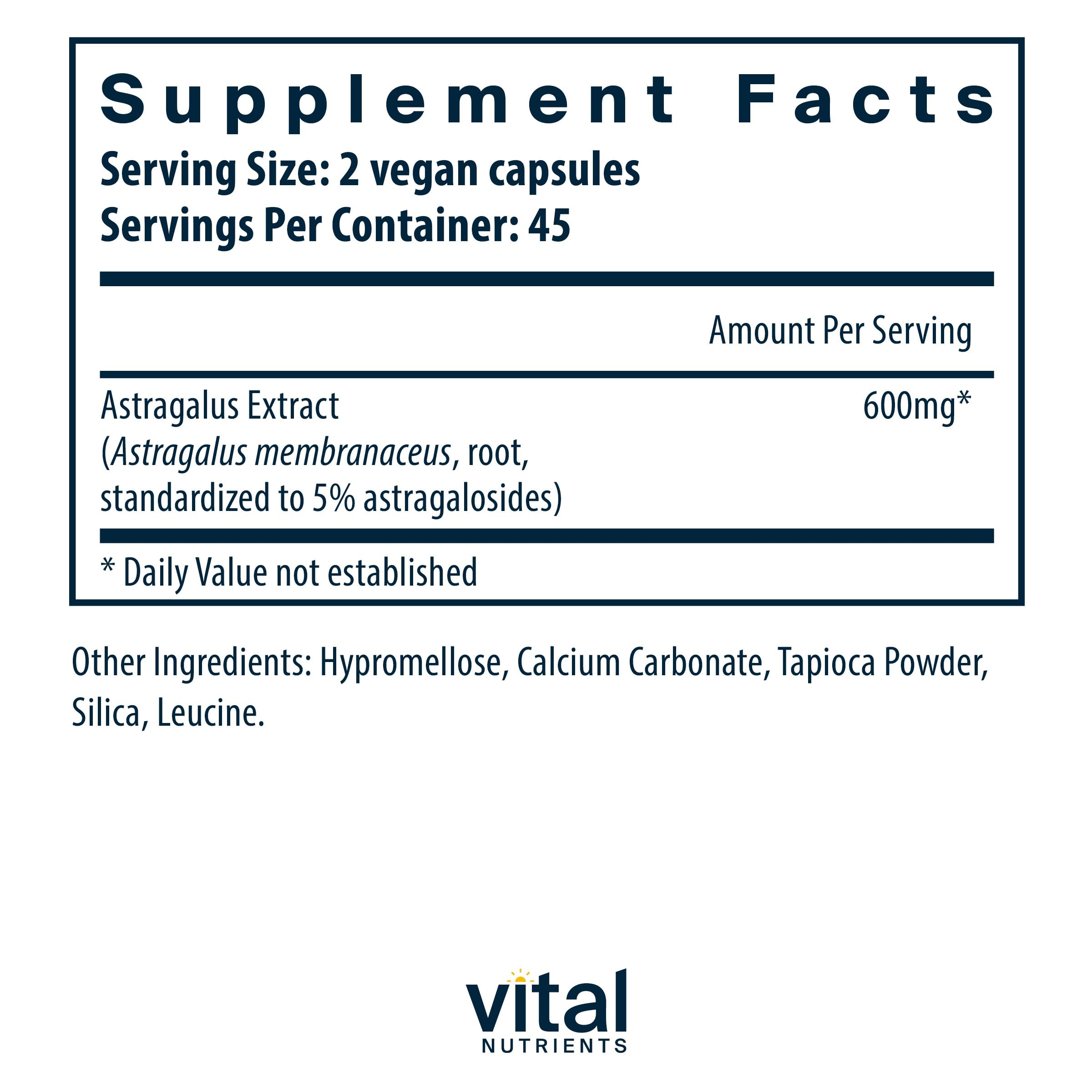 Vital Nutrients Astragale: capsules végétariennes faciles à prendre pour votre routine.