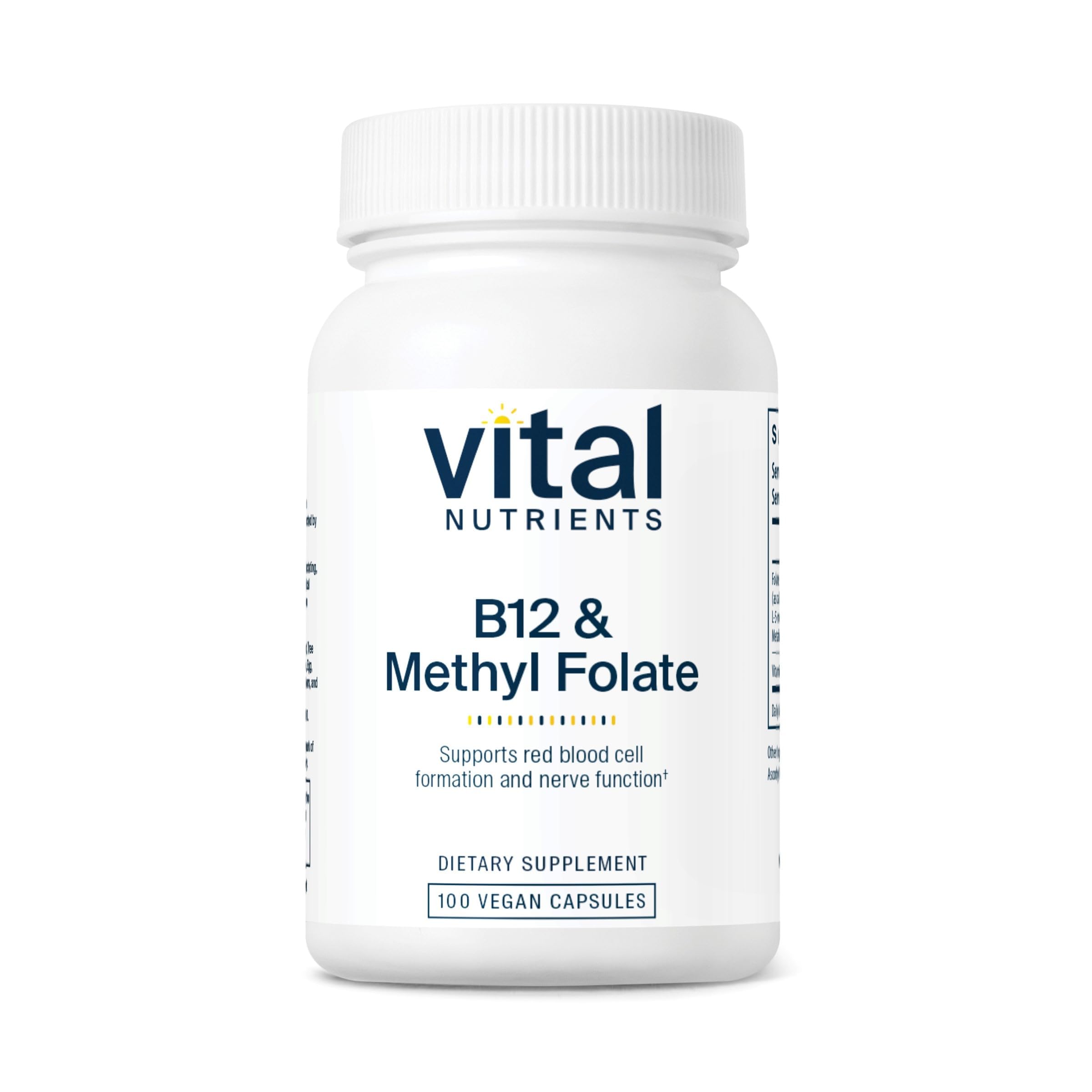 Vital Nutrients B12 et Methylfolate – bouteille pratique pour une prise quotidienne.