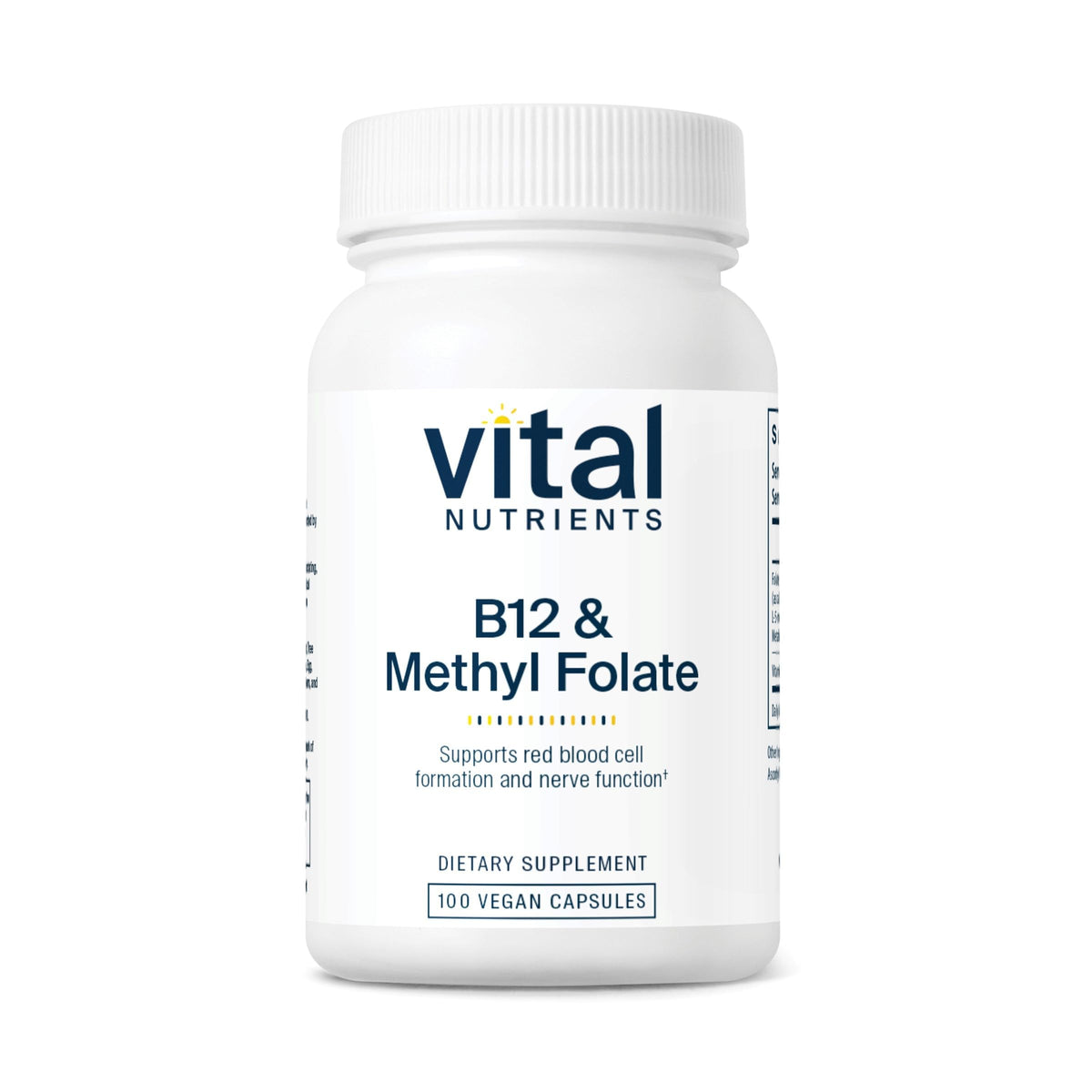 Vital Nutrients B12 et Methylfolate – bouteille pratique pour une prise quotidienne.
