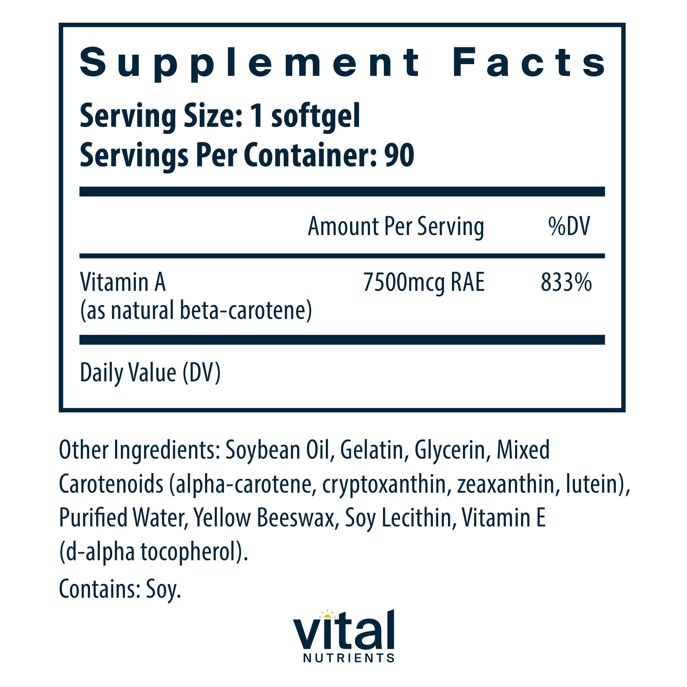 Vital Nutrients beta carotene: capsules, protection antioxydante potentielle