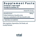 Vital Nutrients Boswellia Extract 400mg, boîte: facilité de dosage et rangement pratique.