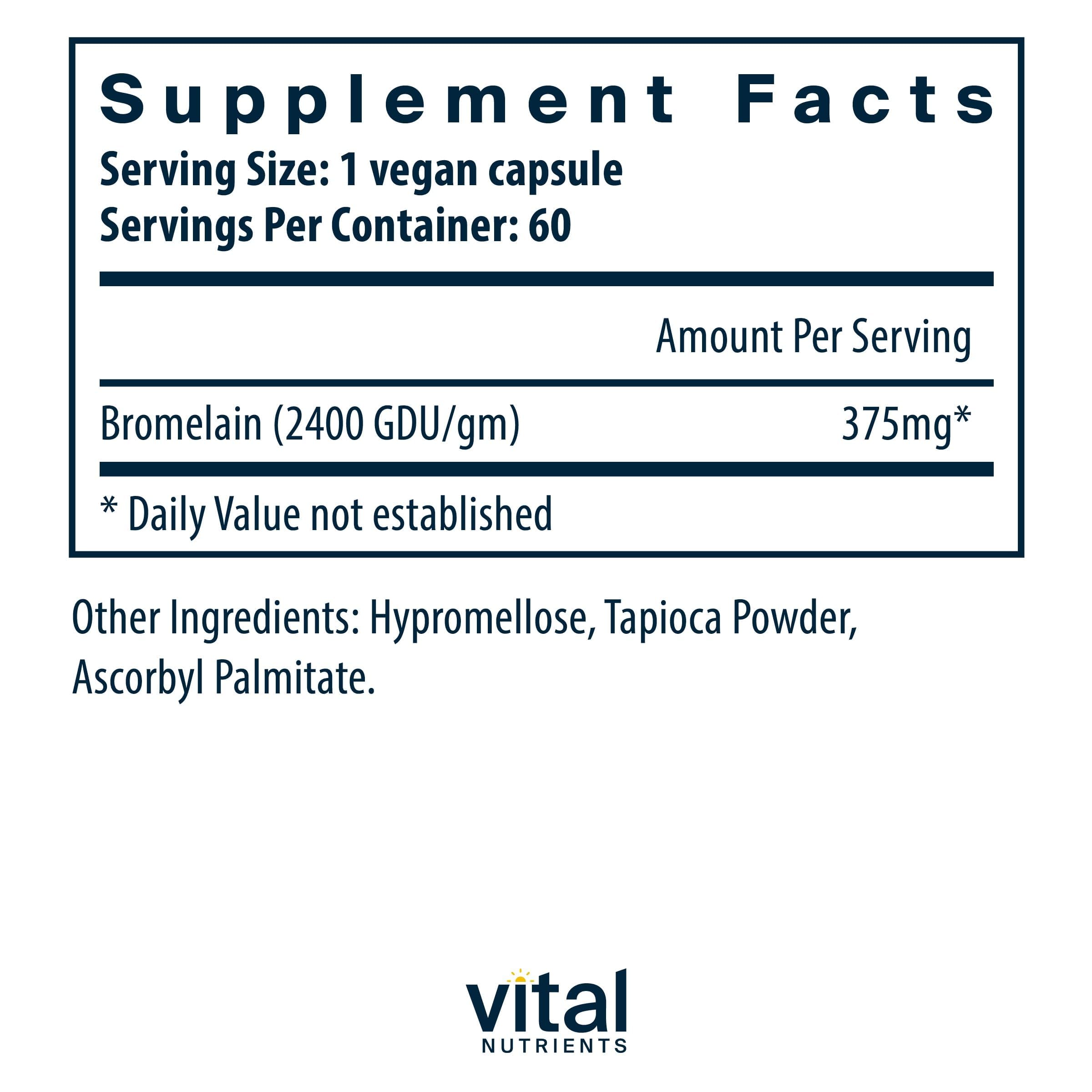 Capsules Vital Nutrients Bromélaïne sur fond blanc, format pratique et quotidien.