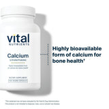 Vital Nutrients Calcium Citrate Malate – flacon et étiquette montrant les informations de dosage utile.