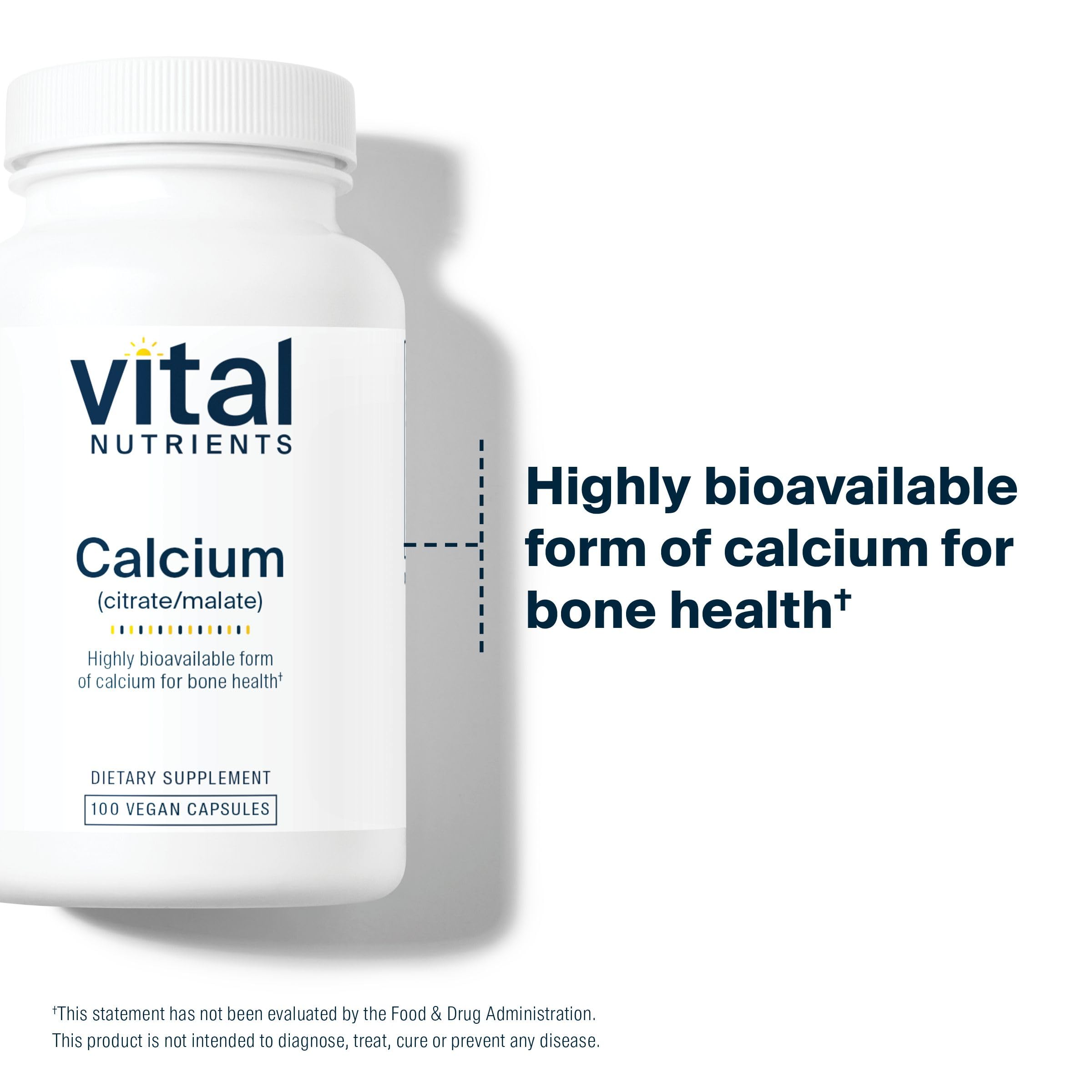 Vital Nutrients Calcium Citrate Malate – présence d'un apport de 150 mg par gélule, pratique.
