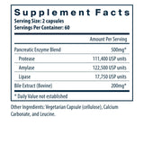 Capsules Vital Nutrients Pancréatine et Bile d'Ox facilitant l'absorption des graisses.