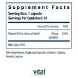 Capsules Vital Nutrients vitamine D3 2000 UI, ingestion facile et pratique.