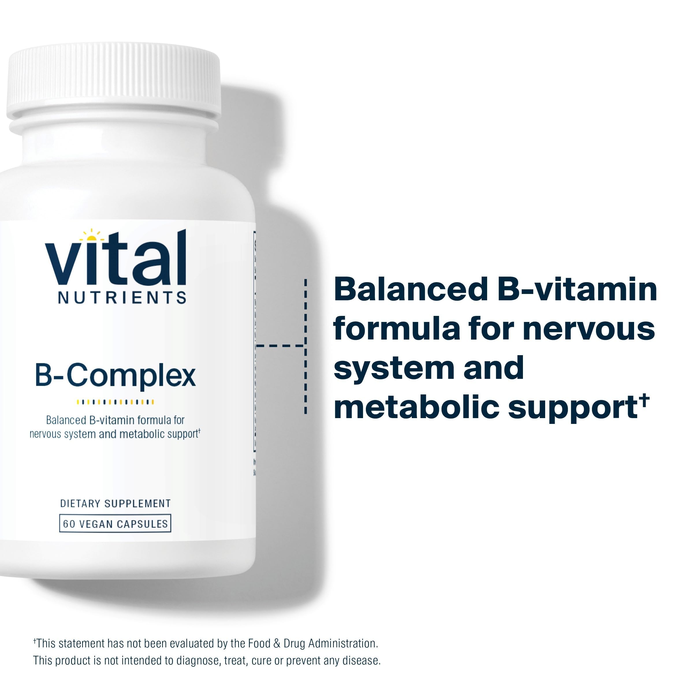 Vital Nutrients complexe B vegan boîte – dosage clair et confort d'utilisation.