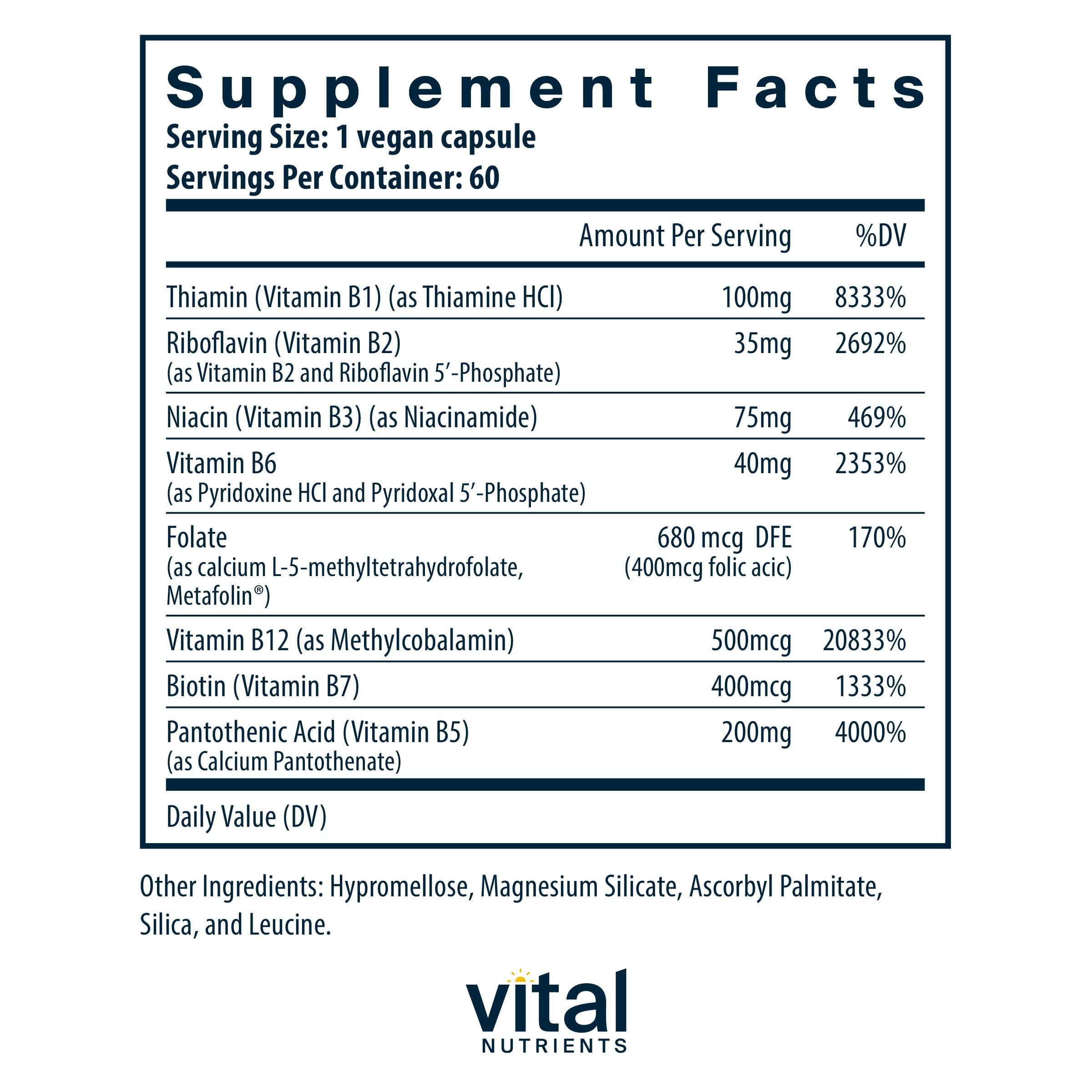 Vital Nutrients complexe B vegan gélules – soutien concentration et vitalité au quotidien.