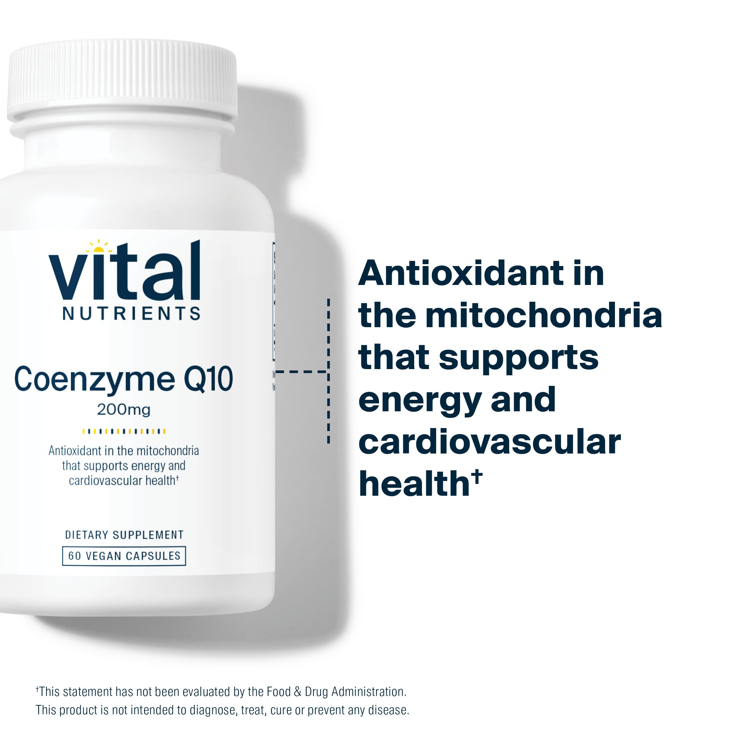 Vital Nutrients CoQ10 200mg – flacon de 60 capsules, routine pratique.