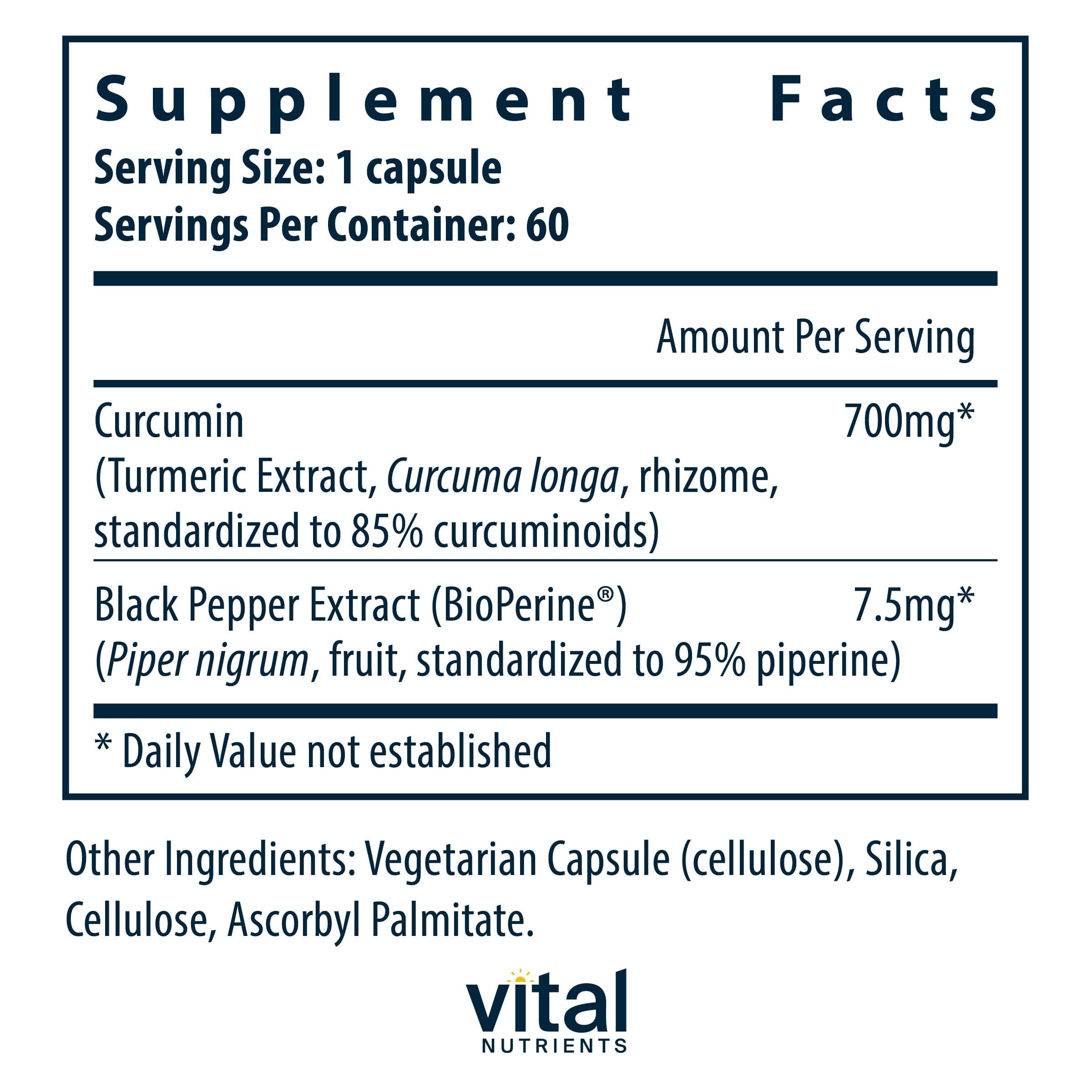Vital Nutrients Curcumin Extract 700mg - Capsules: absorption renforcée et dosage commode.