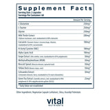 Vital Nutrients Détox Formule ingrédients-antioxydants : mélange d'acides aminés et extraits bénéfiques.