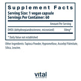 Vital Nutrients DHEA 50mg, emballage clair et traçabilité qualité.