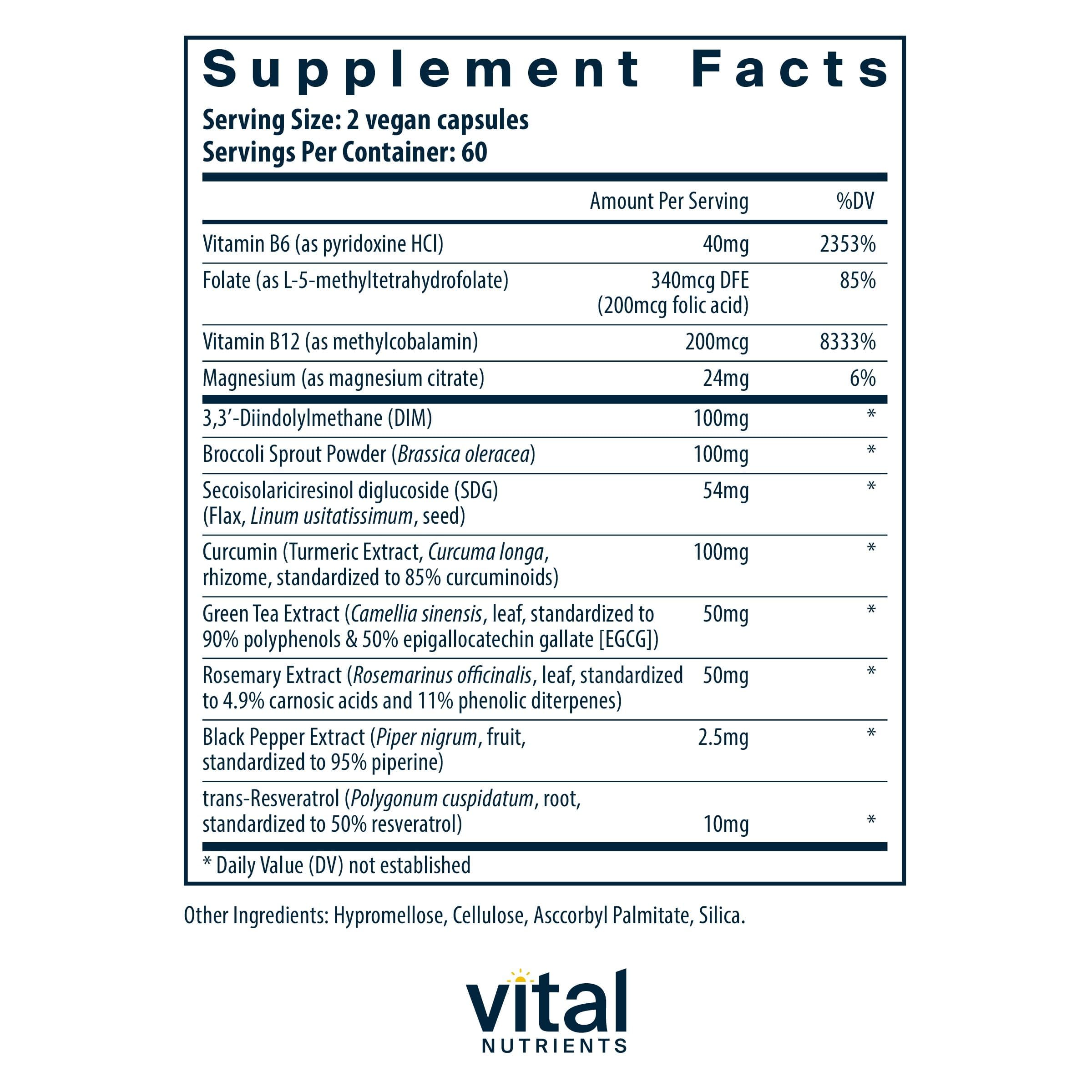 Vital Nutrients DIM – gélules vegan avec lignanes de lin pour l'équilibre hormonal.
