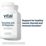 Vital Nutrients Tyrosine et vitamines B – étiquette lisible, formule vegan sans allergènes.