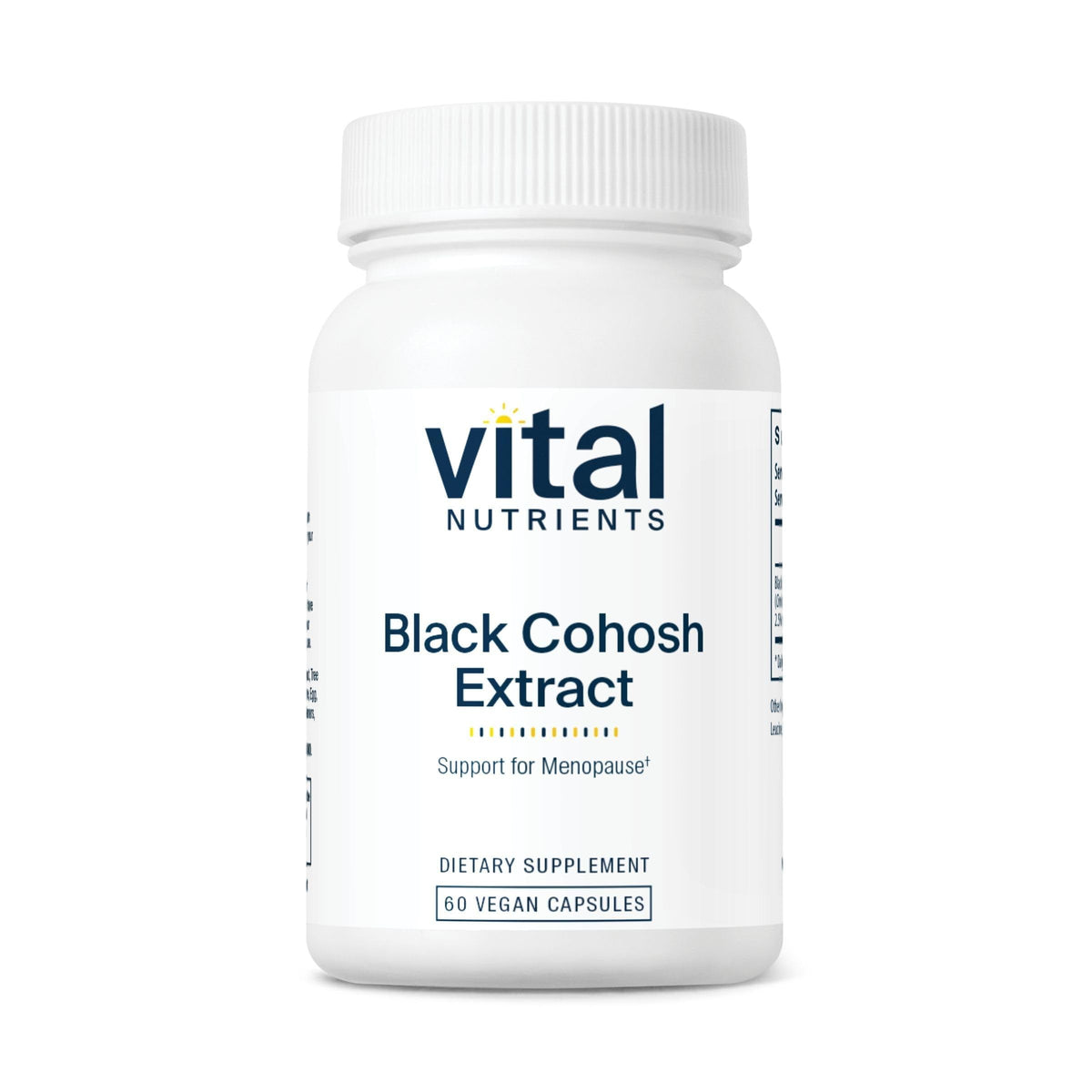 Vital Nutrients, extrait Cimicifuga Racemosa 250 mg, bouteille: soutien potentiel lors des fluctuations hormonales.