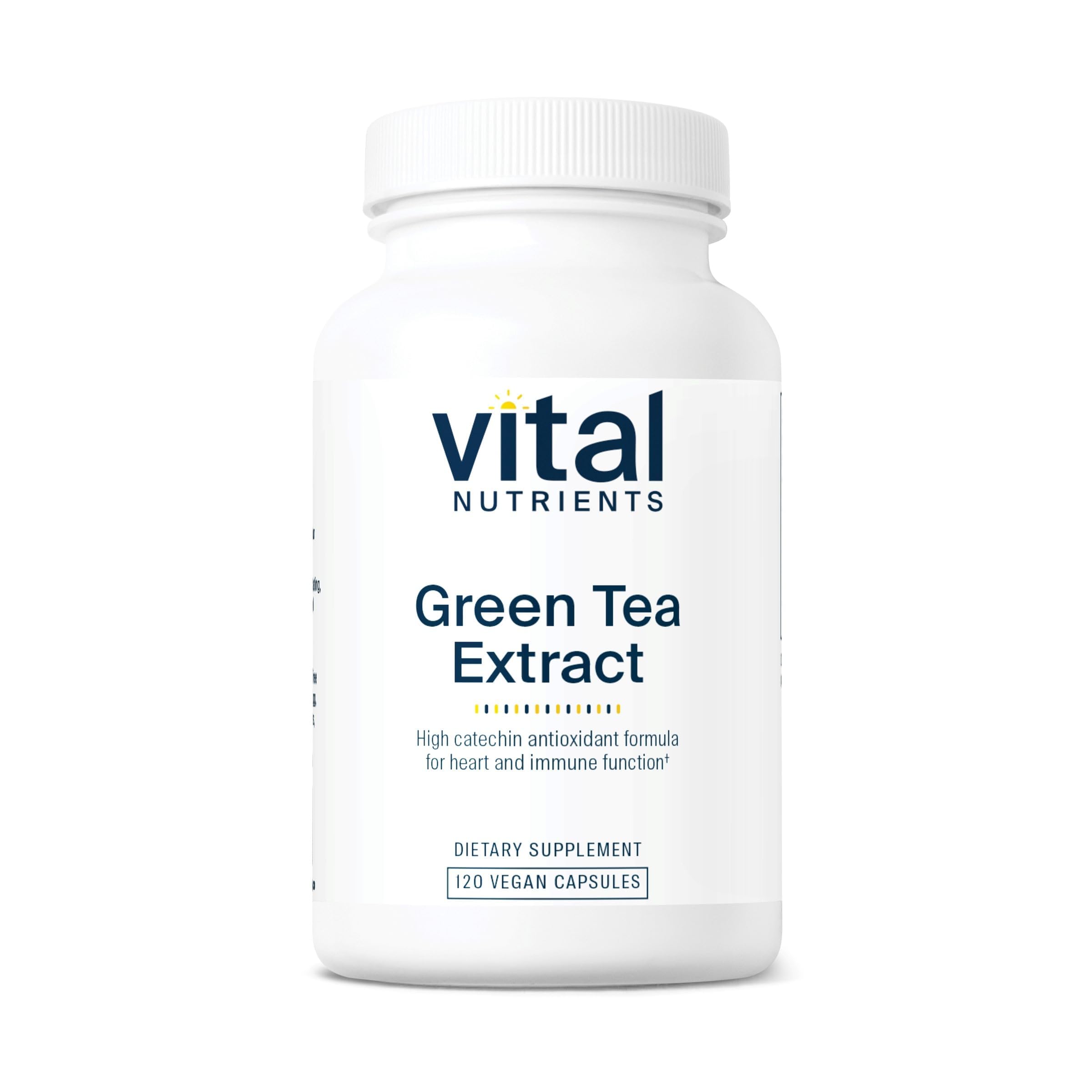 Vital Nutrients Extrait de thé vert – bouteille sur étagère, présentation du produit et bénéfice antioxydant.