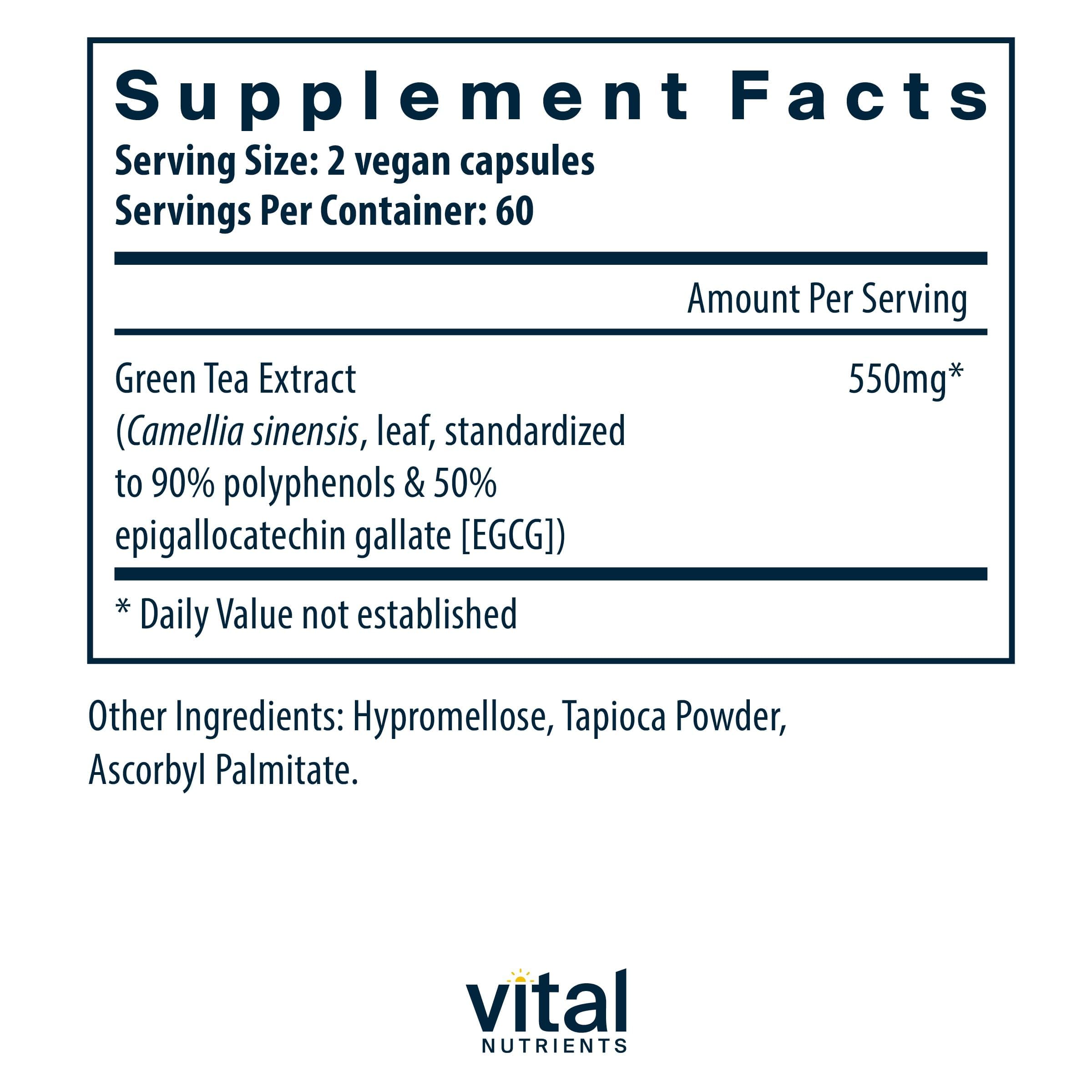 Vital Nutrients Extrait de thé vert – capsules individuelles, facile à prendre au quotidien.