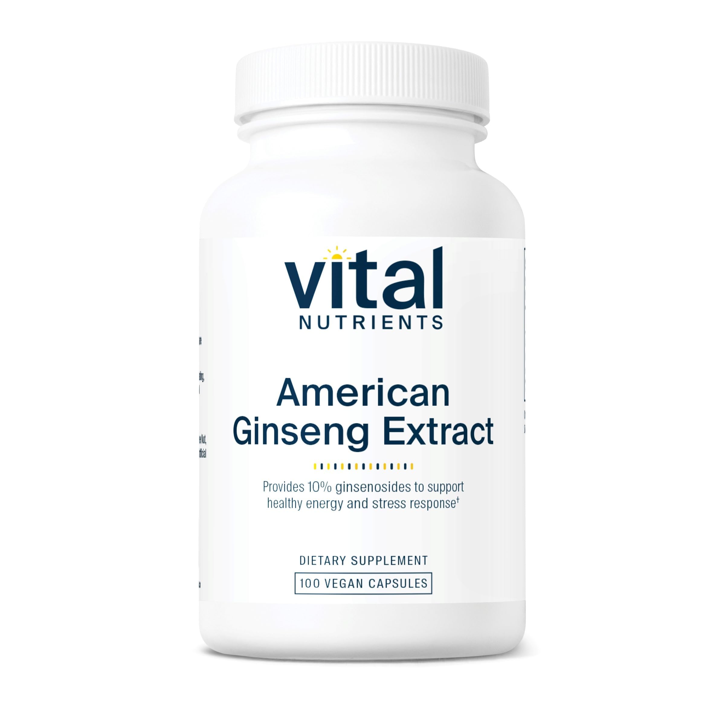 Vital Nutrients Ginseng Américain – bouteille visible, soutien potentiel d'énergie durable.