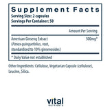 Vital Nutrients Ginseng Américain – capsules visibles, dose quotidienne pratique pour l’endurance mentale.