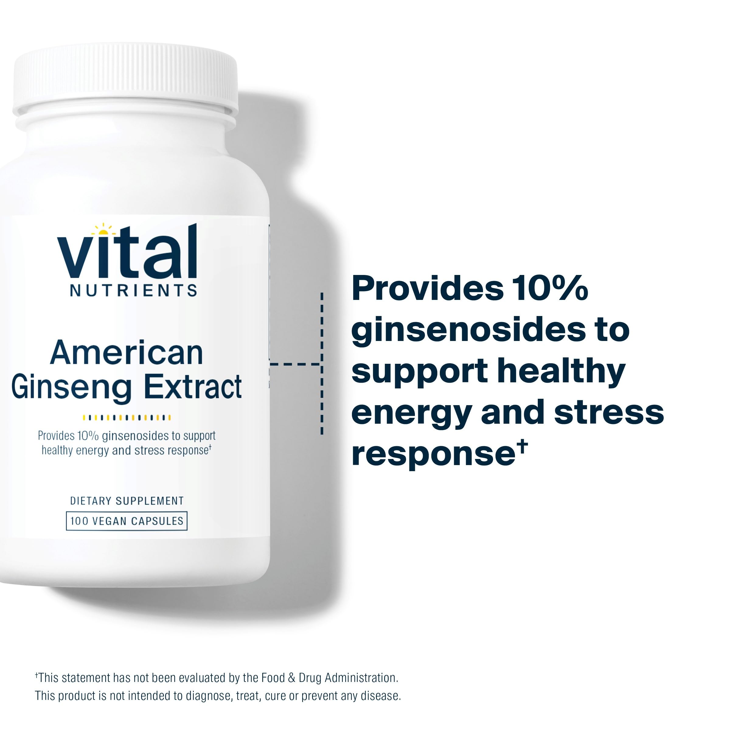 Vital Nutrients Ginseng Américain – formule végan et hypoallergénique pour la routine.