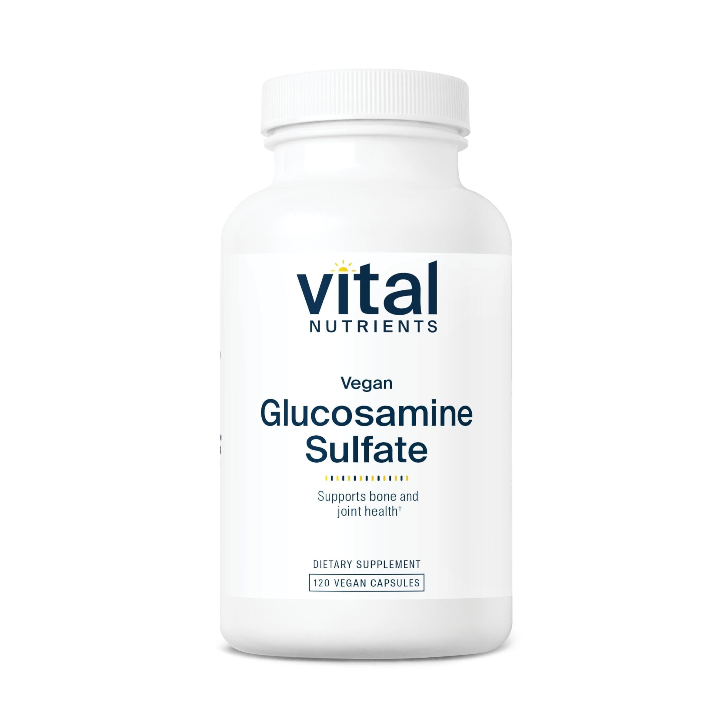 Vital Nutrients glucosamine sulfate 750mg - bouteille Claire illustrant le soutien potentiel des articulations.