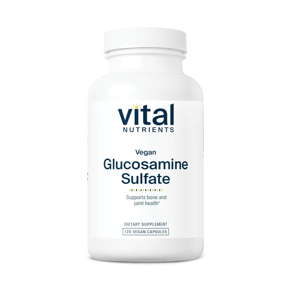 Vital Nutrients glucosamine sulfate 750mg - bouteille Claire illustrant le soutien potentiel des articulations.
